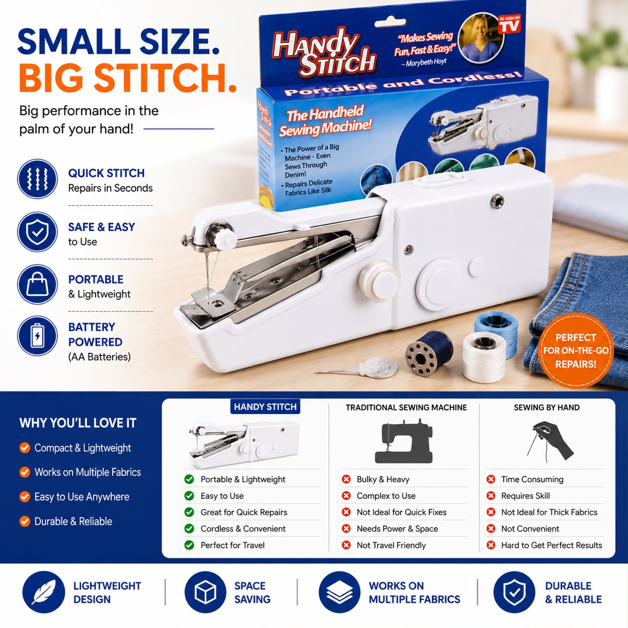 Portable Mini Stitch Machine – Compact Handheld Sewing Machine for Quick Repairs & DIY Projects