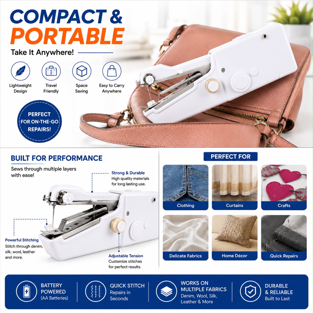 Portable Mini Stitch Machine – Compact Handheld Sewing Machine for Quick Repairs & DIY Projects