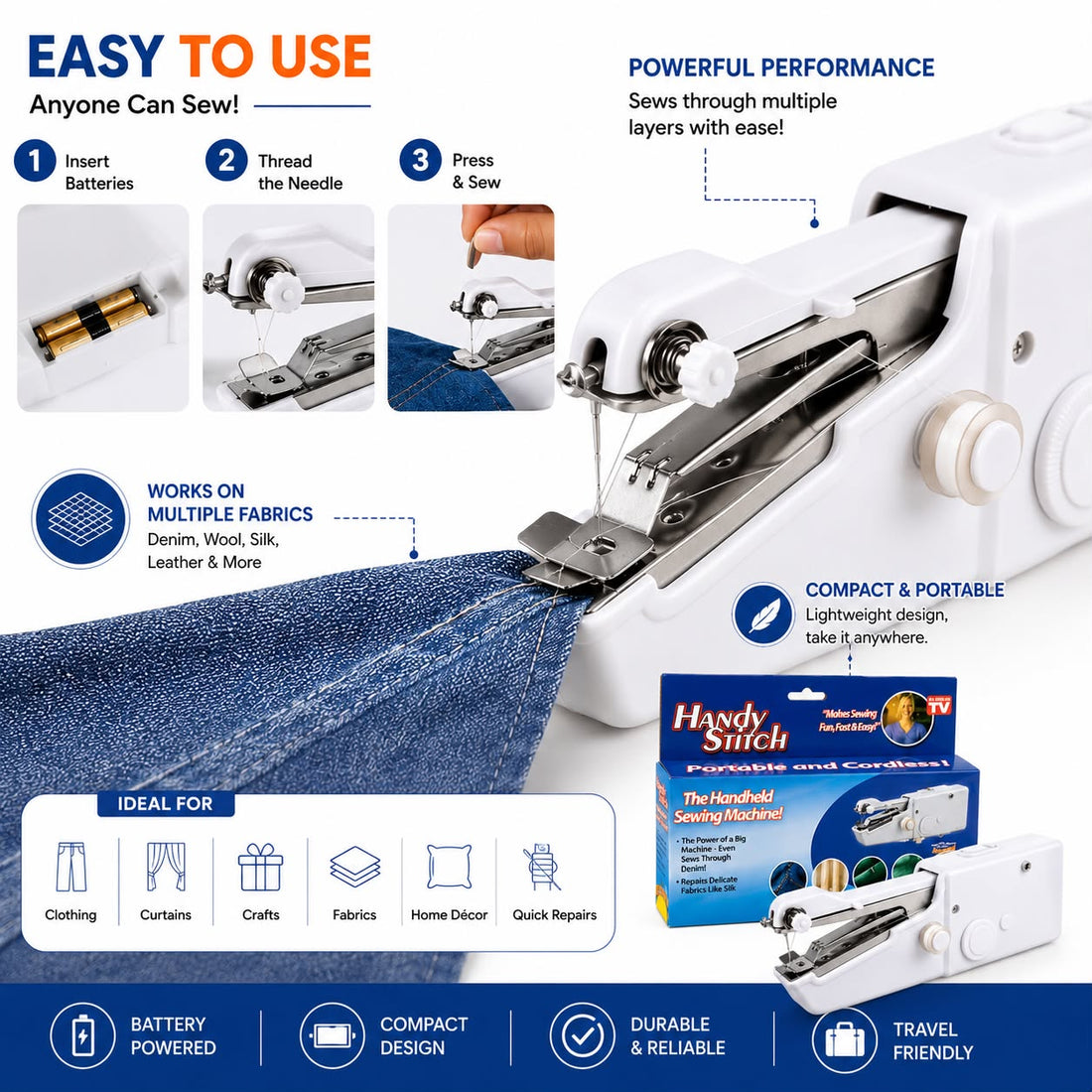 Portable Mini Stitch Machine – Compact Handheld Sewing Machine for Quick Repairs & DIY Projects